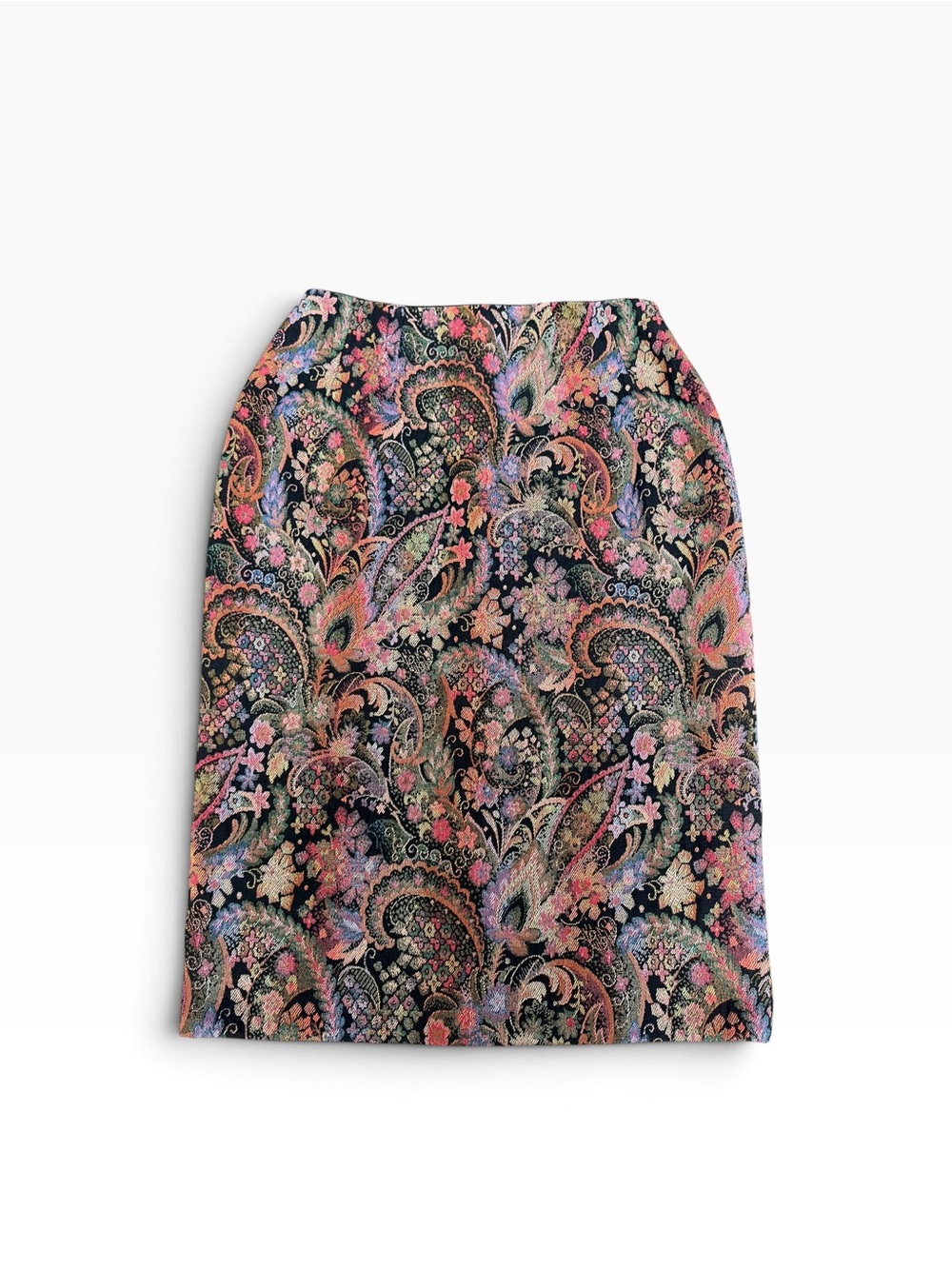 Tapestry Fabric Colorful Paisley-Print Pencil Skirt. True Vintage